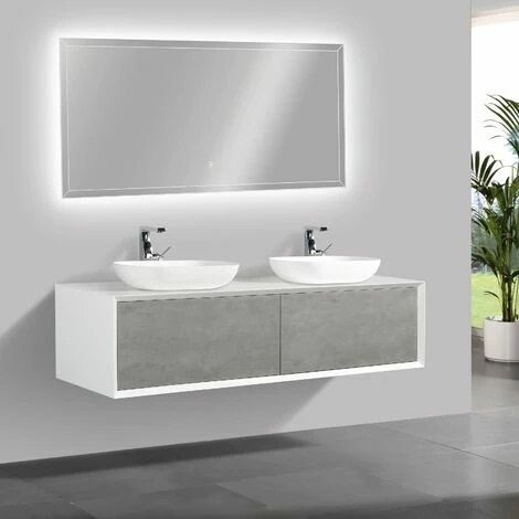 BERNSTEIN Ensemble De Salle De Bain En Bois MDF Fiona 1600 Blanc Mat - Façade Aspect Béton - Miroir Et Vasque En Option: Avec Miroir LED 2073, Sans Cache Supplémentaire, Sans Vasque à Poser 5 BERNSTEIN Ensemble De Salle De Bain En Bois MDF Fiona 1600 Blanc Mat - Façade Aspect Béton - Miroir Et Vasque En Option: Avec Miroir LED 2073, Sans Cache Supplémentaire, Sans Vasque à Poser – Image 3