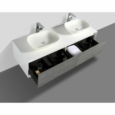 BERNSTEIN Ensemble De Salle De Bain En Bois MDF Fiona 1600 Blanc Mat - Façade Aspect Béton - Miroir Et Vasque En Option: Avec Miroir LED 2073, Sans Cache Supplémentaire, Sans Vasque à Poser 6 BERNSTEIN Ensemble De Salle De Bain En Bois MDF Fiona 1600 Blanc Mat - Façade Aspect Béton - Miroir Et Vasque En Option: Avec Miroir LED 2073, Sans Cache Supplémentaire, Sans Vasque à Poser – Image 4