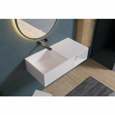 BERNSTEIN Lavabo Suspendu Avec Espace De Rangement PB2037 - 80 X 40 X 20cm En Résine De Synthèse (Solid Stone) 3 BERNSTEIN Lavabo Suspendu Avec Espace De Rangement PB2037 - 80 X 40 X 20cm En Résine De Synthèse (Solid Stone)