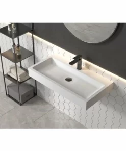 BERNSTEIN Vasque à Poser Ou Lavabo à Suspendre PB2143 En Solide Surface (Solid Stone) – Blanc Mat – 80 X 42 X 10 Cm
