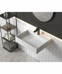 BERNSTEIN Vasque Murale PB2080 En Pierre Solide (Solid Surface) - 60 X 46 X 13 Cm - Blanc Mat