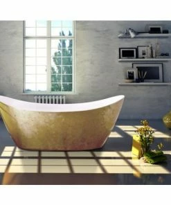 BERNSTEIN Baignoire îlot En Acrylique Sanitaire Effet Feuille D'or SIENA - 173 X 73 X 75 Cm