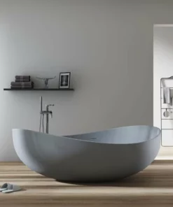 BERNSTEIN Baignoire îlot En Pierre Solide, Solide Surface, WAVE STONEgris Mat, 180 X 110cm : Sans Cache Supplémentaire