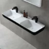 BERNSTEIN Double Vasque à Poser Ou Pour Montage Mural TWG203 En Pierre Solide (Solid Stone) Noir/ Blanc Mat - 120x40x12cm -BERNSTEIN Shop 54313424 1