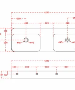 BERNSTEIN Double Vasque à Poser Ou Pour Montage Mural TWG203 En Pierre Solide (Solid Stone) Noir/ Blanc Mat - 120x40x12cm -BERNSTEIN Shop 54313424 3