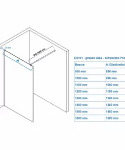 BERNSTEIN Paroi De Douche à L'italienne - Nano Protection - 8mm - EX101 Noir - Verre Gris Et Satiné Partiel - Largeur Sélectionnable: 1000mm -BERNSTEIN Shop 54313436 4