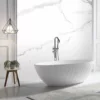 BERNSTEIN Baignoire îlot Design En Pierre Solide LEO - Blanc Mat - 180 X 85 X 52 Cm