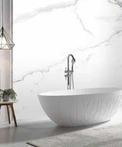 BERNSTEIN Baignoire îlot Design En Pierre Solide LEO - Blanc Mat - 180 X 85 X 52 Cm