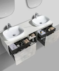 BERNSTEIN Ensemble De Meubles De Salle De Bain INALCO 1500 Gris Effet Béton - Miroir En Option: Sans Miroir, Sans Trous Pré-percés Pour La Robinetterie -BERNSTEIN Shop 54313484 3