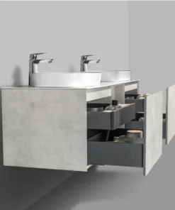 BERNSTEIN Ensemble De Meubles De Salle De Bain INALCO 1500 Gris Effet Béton - Miroir En Option: Sans Miroir, Sans Trous Pré-percés Pour La Robinetterie -BERNSTEIN Shop 54313484 4