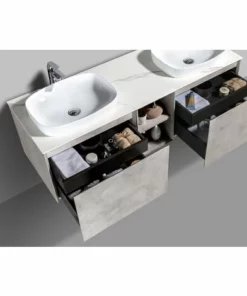 BERNSTEIN Ensemble De Meubles De Salle De Bain INALCO 1500 Gris Effet Béton - Miroir En Option: Sans Miroir, Sans Trous Pré-percés Pour La Robinetterie -BERNSTEIN Shop 54313484 5