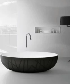 BERNSTEIN Baignoire îlot Design En Pierre Solide LEO - 170 X 105 X 55 Cm - Couleur En Option: Noir / Blanc (mat)
