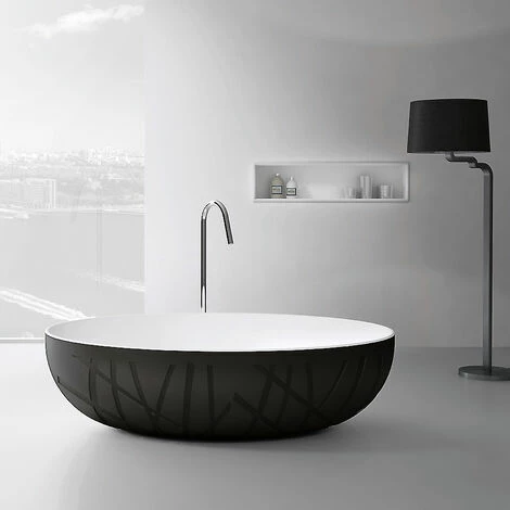 BERNSTEIN Baignoire îlot Design En Pierre Solide LEO - 170 X 105 X 55 Cm - Couleur En Option: Noir / Blanc (mat) -BERNSTEIN Shop 54313576 1