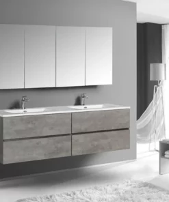 BERNSTEIN Ensemble Pour Salle De Bain EDGE 1700 - Dans Différentes Couleurs - Armoire De Toilette Et Colonne En Option: Sans Miroir, Sans Meuble Mural, Béton, Blanc Brillant