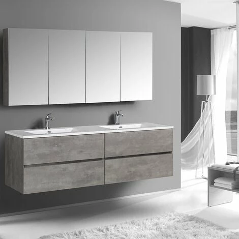BERNSTEIN Ensemble Pour Salle De Bain EDGE 1700 - Dans Différentes Couleurs - Armoire De Toilette Et Colonne En Option: Sans Miroir, Sans Meuble Mural, Béton, Blanc Brillant 3 BERNSTEIN Ensemble Pour Salle De Bain EDGE 1700 - Dans Différentes Couleurs - Armoire De Toilette Et Colonne En Option: Sans Miroir, Sans Meuble Mural, Béton, Blanc Brillant