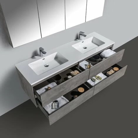 BERNSTEIN Ensemble Pour Salle De Bain EDGE 1700 - Dans Différentes Couleurs - Armoire De Toilette Et Colonne En Option: Sans Miroir, Sans Meuble Mural, Béton, Blanc Brillant 4 BERNSTEIN Ensemble Pour Salle De Bain EDGE 1700 - Dans Différentes Couleurs - Armoire De Toilette Et Colonne En Option: Sans Miroir, Sans Meuble Mural, Béton, Blanc Brillant – Image 2