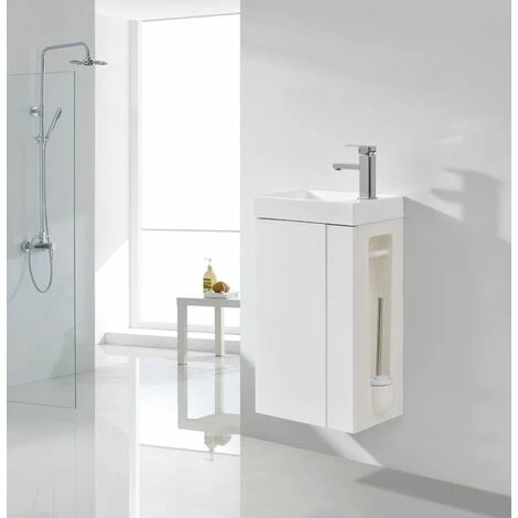 BERNSTEIN Lave-mains Pour WC Ou Petite Salle De Bain Compact 400 - Blanc Mat -armoire De Toilette Et Miroir En Option: Sans Miroir, Sans Bonde Pop Up, Brosse WC à Gauche 4 BERNSTEIN Lave-mains Pour WC Ou Petite Salle De Bain Compact 400 - Blanc Mat -armoire De Toilette Et Miroir En Option: Sans Miroir, Sans Bonde Pop Up, Brosse WC à Gauche – Image 2