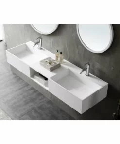 BERNSTEIN Double Vasque Murale En Solid Surface / Pierre Solide TWG235 - Blanc Mat - 150 X 45 X 20 Cm