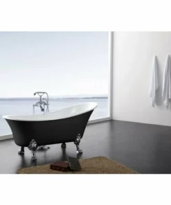 BERNSTEIN Baignoire îlot Sur Pieds PARIS Noir Brillant - Couleur Des Pieds Et Robinetterie Sélectionnables: Sans Robinet Mitigeur, Chromé