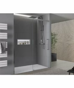 BERNSTEIN Paroi De Douche En Niche Avec Porte Coulissante Sof-Close DX906 FLEX - Verre Transparent Nano De 8 Mm Nano - Largeur Sélectionnable: 1000mm