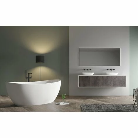 BERNSTEIN Baignoire îlot En Pierre Solide HAWAII STONE - 180 X 85 Cm - Couleur Et Accessoires Sélectionnables: Sans Robinet Mitigeur, Sans Siphon, Blanc Mat -BERNSTEIN Shop 54313688 1