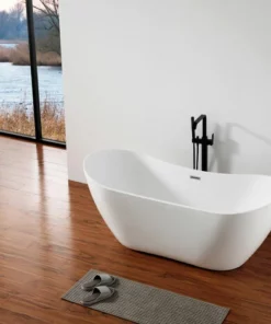 BERNSTEIN Baignoire îlot VIENA En Acrylique Sanitaire Blanc Brillant - 180 X 80 Cm - Robinetterie En Option: Sans Robinet Mitigeur, Sans Siphon