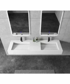 BERNSTEIN Lavabo Mural En Fonte Minérale TWG16 - 153 X 45 X 15 Cm - Couleur Au Choix - Base En Acier Inoxydable Noir Mat En Option: Blanc Mat, Sans Console Métallique -BERNSTEIN Shop 54313815 4
