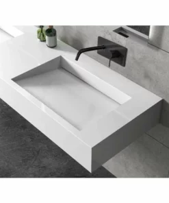 BERNSTEIN Lavabo Mural En Fonte Minérale TWG16 - 153 X 45 X 15 Cm - Couleur Au Choix - Base En Acier Inoxydable Noir Mat En Option: Blanc Mat, Sans Console Métallique -BERNSTEIN Shop 54313815 5