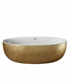 BERNSTEIN Baignoire îlot En Acrylique Sanitaire Effet Feuille D'or TERRA - 186 X 88 Cm - Accessoires En Option: Sans Robinet Mitigeur, Sans Siphon