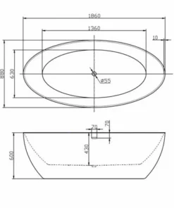 BERNSTEIN Baignoire îlot En Acrylique Sanitaire Effet Feuille D'or TERRA - 186 X 88 Cm - Accessoires En Option: Sans Robinet Mitigeur, Sans Siphon -BERNSTEIN Shop 54313847 3