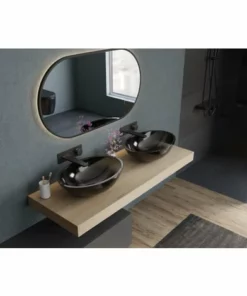 BERNSTEIN Vasque à Poser TWA62 En Résine Synthétique Transparente - 50 X 35 X 15 Cm - Noir Brillant: Sans Bonde Pop Up, Ohne Blende (de)