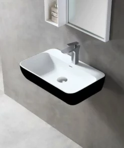 BERNSTEIN Vasque à Poser Ou Lavabo à Suspendre TWG201 En Solide Surface (Solid Stone) – Noir/blanc Mat – 60 X 40 X 14 Cm