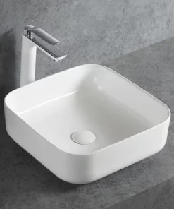 BERNSTEIN Lave-mains à Poser En Céramique Sanitaire KW6134 - 38,5 X 38,5 X 13,5 Cm - Couleur En Option: Sans Bonde Pop Up, Blanc Brillant