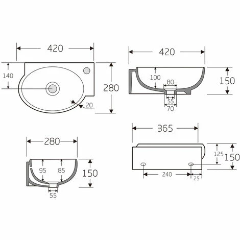 BERNSTEIN Petit Lave-mains En Céramique Sanitaire KW198 - 42 X 28 X 15 Cm - Blanc Brillant: Sans Bonde Pop Up 4 BERNSTEIN Petit Lave-mains En Céramique Sanitaire KW198 - 42 X 28 X 15 Cm - Blanc Brillant: Sans Bonde Pop Up – Image 2