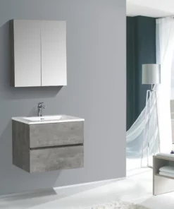 BERNSTEIN Ensemble Pour Salle De Bain EDGE 650 - Dans Différentes Couleurs - Armoire De Toilette Et Colonne En Option: Sans Miroir, Sans Meuble Mural, Béton, Blanc Brillant
