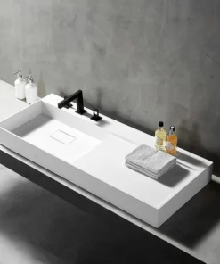 BERNSTEIN Vasque Murale Ou à Poser Avec Espace De Rangement TWG222 - Solid Surface - 120 X 50 X 12 Cm