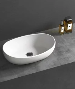 BERNSTEIN Vasque à Poser TWA85 En Solid Surface - Blanc Mat -- 50 X 32 X 14 Cm: Sans Bonde Pop Up, Sans Cache Supplémentaire