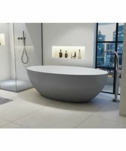 BERNSTEIN Baignoire îlot En Solid Surface RELAX - Gris/blanc - 176x103cm: Sans Cache Supplémentaire