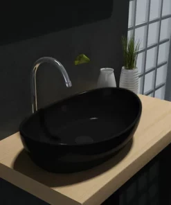 BERNSTEIN Vasque à Poser En Pierre Solide (Solide Stone) PB2004B En Noir Mat - 55 X 35 X 14,5 Cm: Sans Cache Supplémentaire