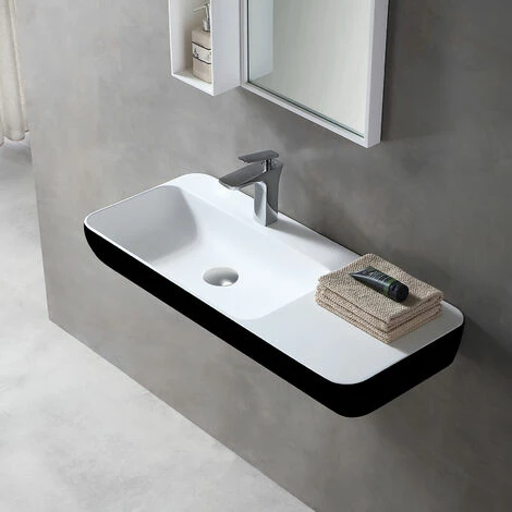 BERNSTEIN Lavabo Mural / Vasque à Poser TWG202 En Solide Surface (Solid Stone) - Noir/blanc Mat - 90x40x12cm 3 BERNSTEIN Lavabo Mural / Vasque à Poser TWG202 En Solide Surface (Solid Stone) - Noir/blanc Mat - 90x40x12cm