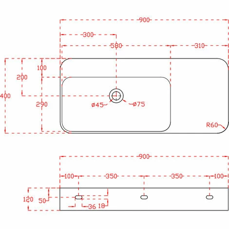 BERNSTEIN Lavabo Mural / Vasque à Poser TWG202 En Solide Surface (Solid Stone) - Noir/blanc Mat - 90x40x12cm 4 BERNSTEIN Lavabo Mural / Vasque à Poser TWG202 En Solide Surface (Solid Stone) - Noir/blanc Mat - 90x40x12cm – Image 2