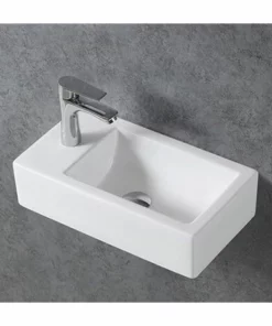 BERNSTEIN Lave-mains En Céramique Sanitaire KW302 - 45,5 X 25 X 12 Cm - Blanc Brillant: Sans Bonde Pop Up, Espace De Rangement à Gauche