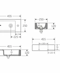 BERNSTEIN Lave-mains En Céramique Sanitaire KW302 - 45,5 X 25 X 12 Cm - Blanc Brillant: Sans Bonde Pop Up, Espace De Rangement à Gauche -BERNSTEIN Shop 54314358 3