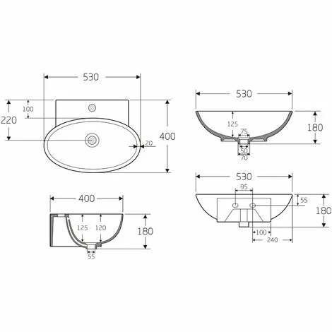BERNSTEIN Lave-mains En Céramique Sanitaire KW59 - 53 X 40 X 18 Cm - Blanc Brillant: Sans Bonde Pop Up 4 BERNSTEIN Lave-mains En Céramique Sanitaire KW59 - 53 X 40 X 18 Cm - Blanc Brillant: Sans Bonde Pop Up – Image 2