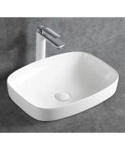 BERNSTEIN Vasque à Poser Ou à Encastrer En Céramique Sanitaire KW8083 - 50 X 38 X 14 Cm - Couleur Sélectionnable: Sans Bonde Pop Up, Blanc Brillant