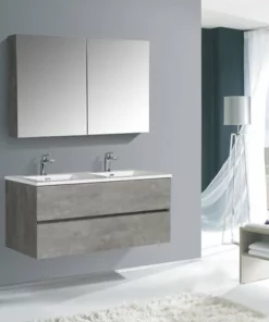 BERNSTEIN Ensemble Pour Salle De Bain EDGE 1200 - Dans Différentes Couleurs - Armoire De Toilette Et Colonne En Option: Sans Miroir, Sans Meuble Mural, Béton, Blanc Brillant