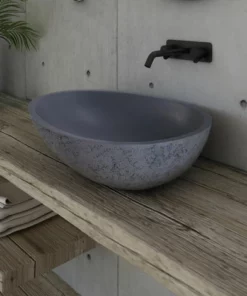 BERNSTEIN Vasque Design à Poser VELA En Fonte Minérale - Gris Effet Béton Mat - 60,5 X 43,5 X 16 Cm: Sans Bonde Pop Up