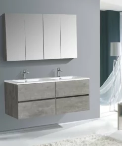 BERNSTEIN Ensemble Pour Salle De Bain EDGE 1300 - Dans Différentes Couleurs - Armoire De Toilette Et Colonne En Option: Sans Miroir, Sans Meuble Mural, Béton, Blanc Brillant