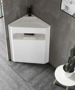 BERNSTEIN Vasque Totem D'angle En Solid Surface TWZ70 - Blanc Mat - 50 X 50 X 90 Cm