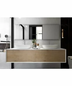 BERNSTEIN Meuble De Salle De Bain Fiona 1800 - Façade Effet Béton Ou Chêne - Miroir Et Colonne De Rangement En Option: Sans Miroir, Sans Meuble Mural, Sans Cache Supplémentaire, Sans Vasque à Poser, Optique De Chêne